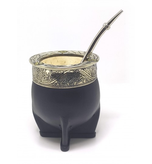 Laska 頂級真皮花紋南瓜瑪黛茶葫蘆及金屬吸管套裝