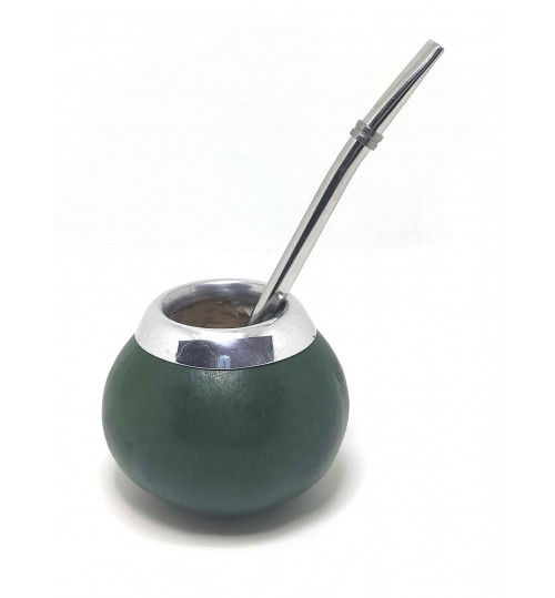 阿根廷暗綠色原生瑪黛茶葫蘆連金屬吸管