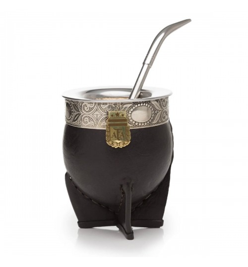 阿根廷頂級真皮配 AFA 盾牌瑪黛茶南瓜葫蘆及金屬吸管套裝（限量版）
