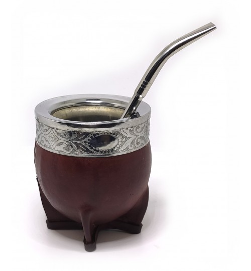 帝皇級不鏽鋼真皮瑪黛茶茶壺連金屬吸管