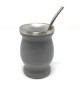 迷你型不鏽鋼瑪黛茶灰色茶壺連金屬吸管