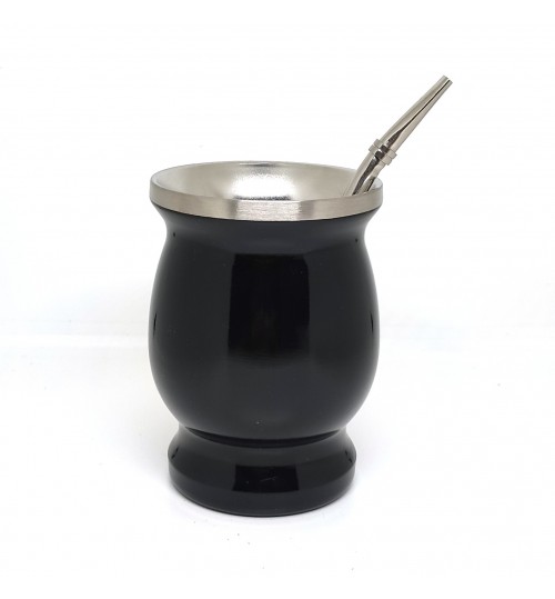 不鏽鋼瑪黛茶黑色茶壺連金屬吸管