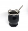 標準型不鏽鋼瑪黛茶黑色茶壺連金屬吸管