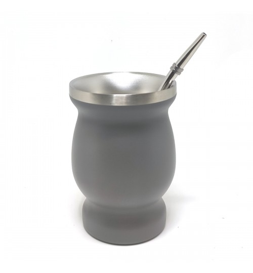 標準型不鏽鋼瑪黛茶灰色茶壺連金屬吸管