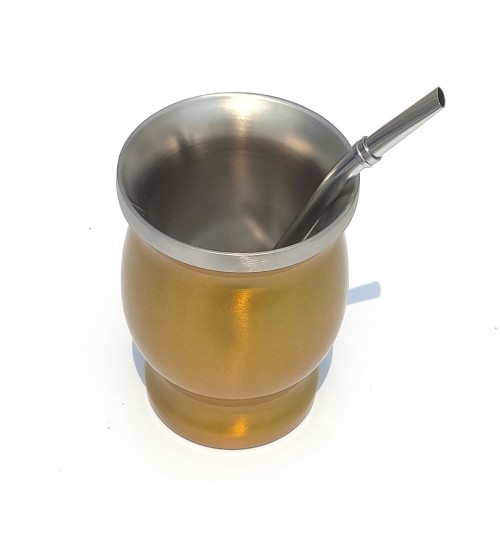 不鏽鋼瑪黛茶金色茶壺連金屬吸管