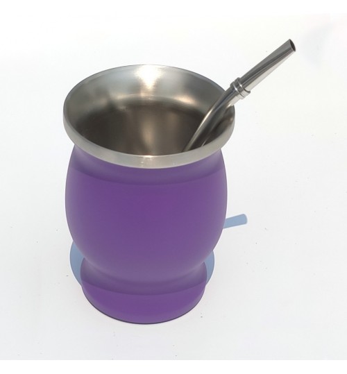 不鏽鋼瑪黛茶紫色茶壺連金屬吸管