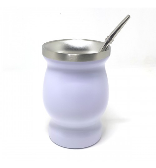 標準型不鏽鋼瑪黛茶白色茶壺連金屬吸管
