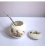 國產手工藝陶瓷茶壺及金屬吸管套裝