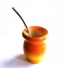 橙黃色純木質瑪黛茶茶壺連金屬吸管