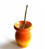 橙黃色純木質瑪黛茶茶壺連金屬吸管