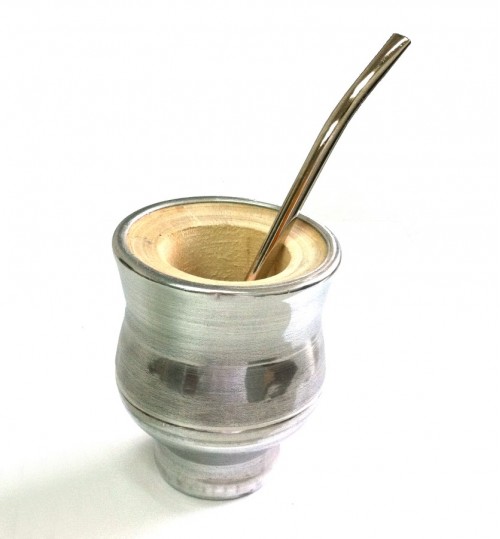全鋁包裹木質瑪黛茶茶壺連金屬吸管